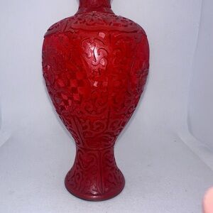 Intricately Carved Red Vase